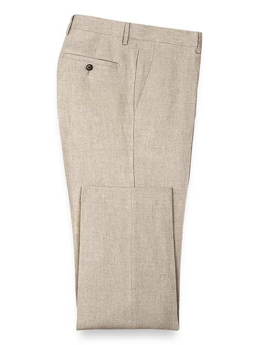 Linen Flat Front Pants - Natural