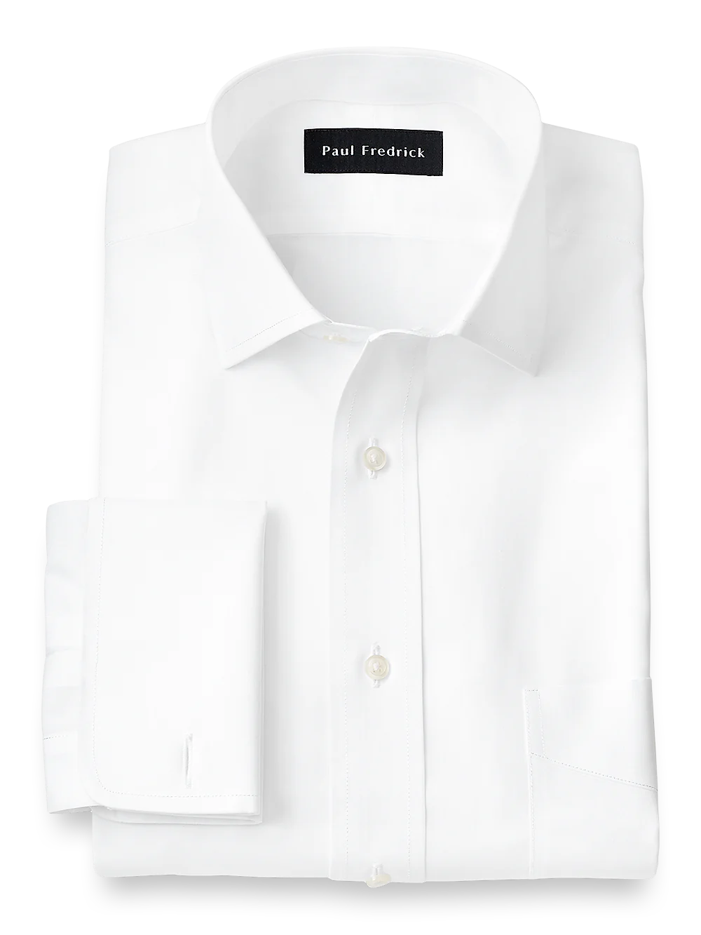 Supima Non-Iron Cotton Solid Color Spread Collar French Cuff Dress Shirt - White