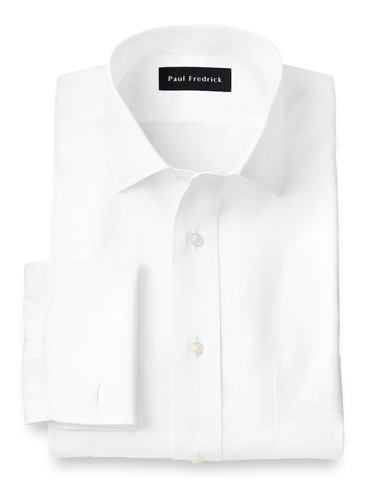 Supima Non-Iron Cotton Solid Color Spread Collar French Cuff Dress Shirt - White