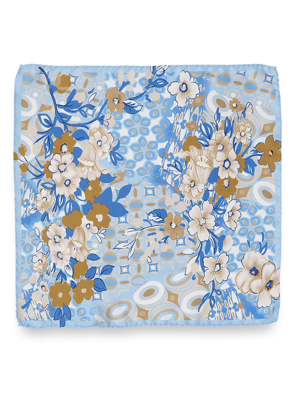 Floral Silk Pocket Square - Blue/gold