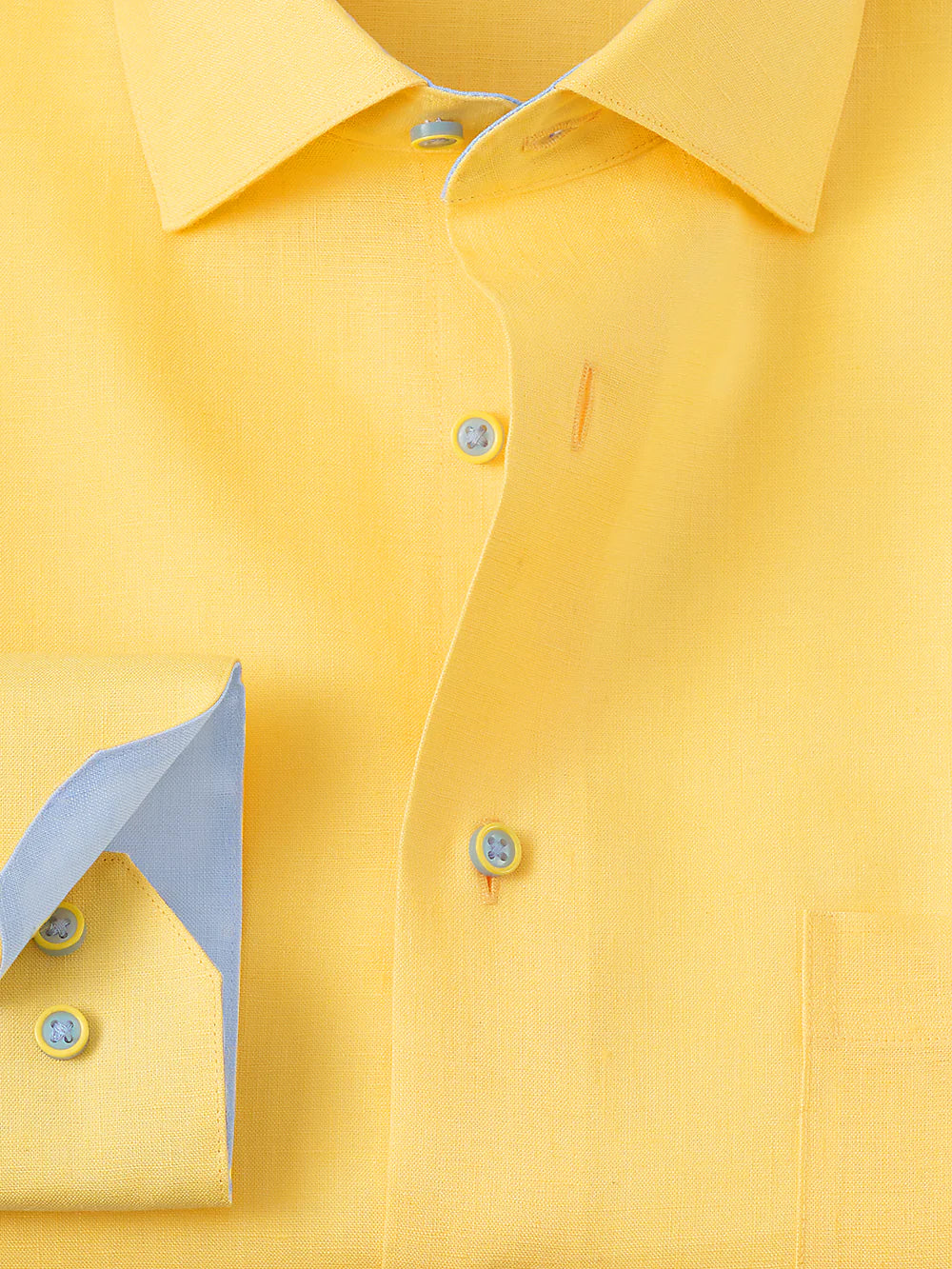 Non-Iron Linen Solid Dress Shirt With Contrast Trim - Yellow