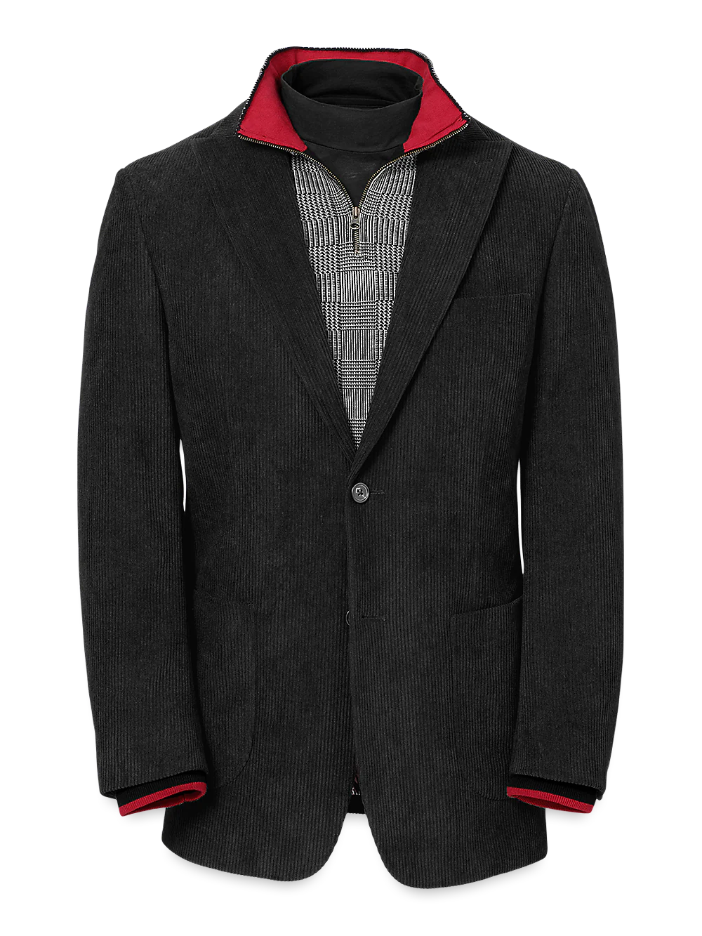 Corduroy Single Breasted Peak Lapel Suit Jacket - Black