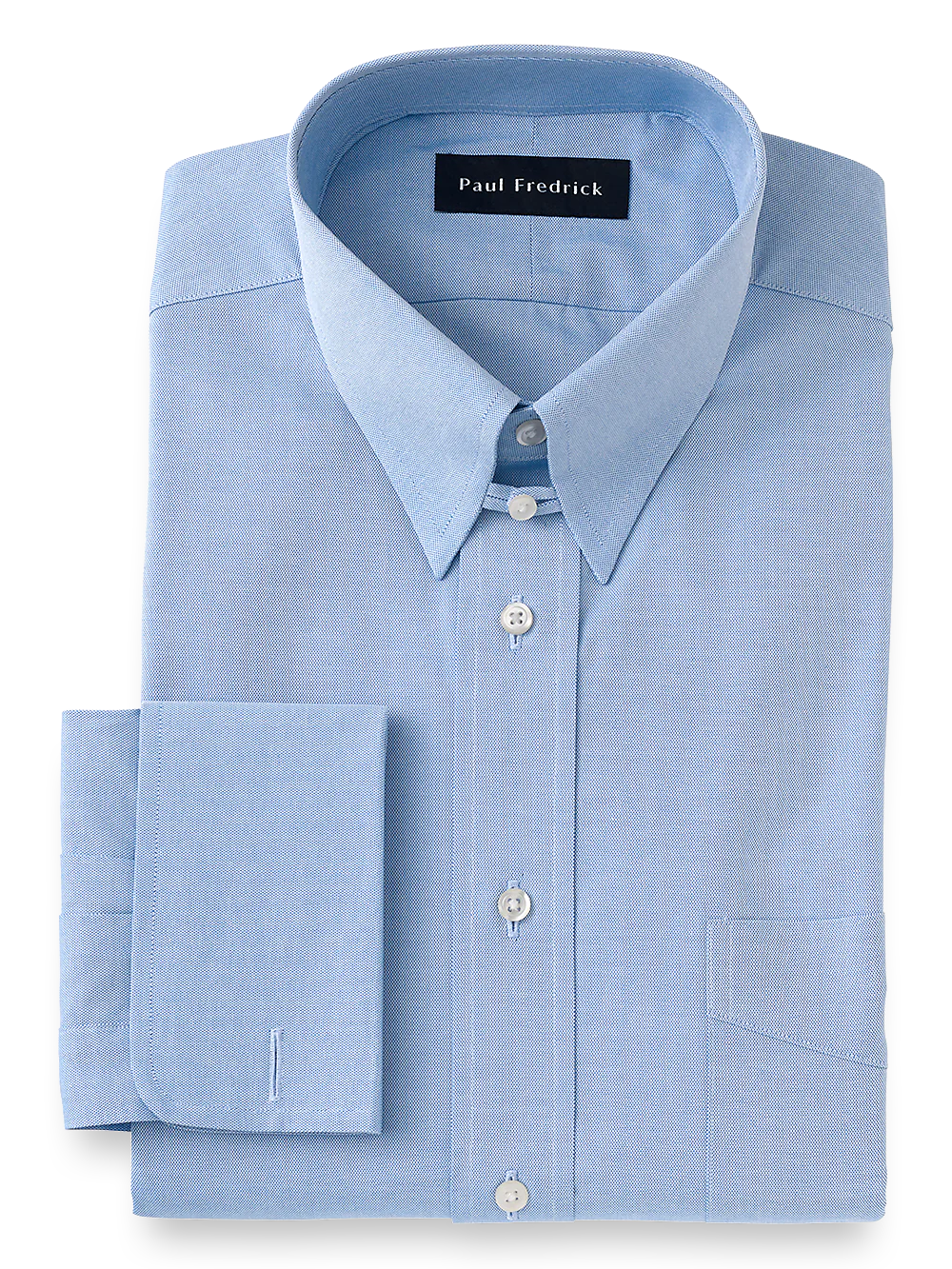 Superfine Egyptian Cotton Solid Color Button Tab Collar French Cuff Dress Shirt - Blue