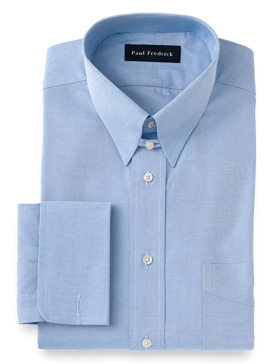 Superfine Egyptian Cotton Solid Color Button Tab Collar French Cuff Dress Shirt - Blue