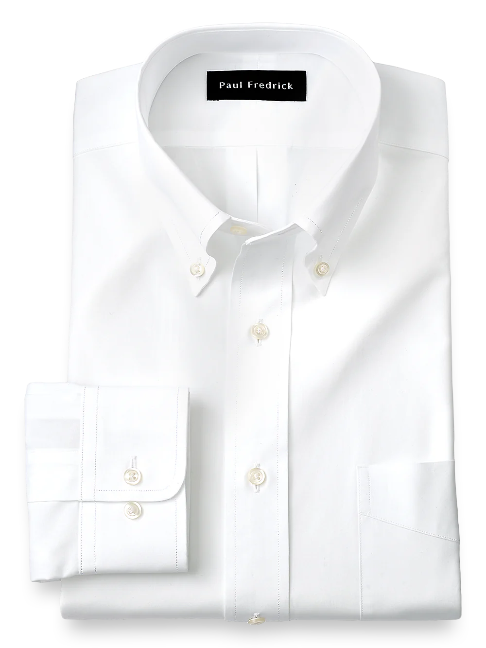 Slim Fit Pure Cotton Broadcloth Solid Color Button Down Collar Dress Shirt - White