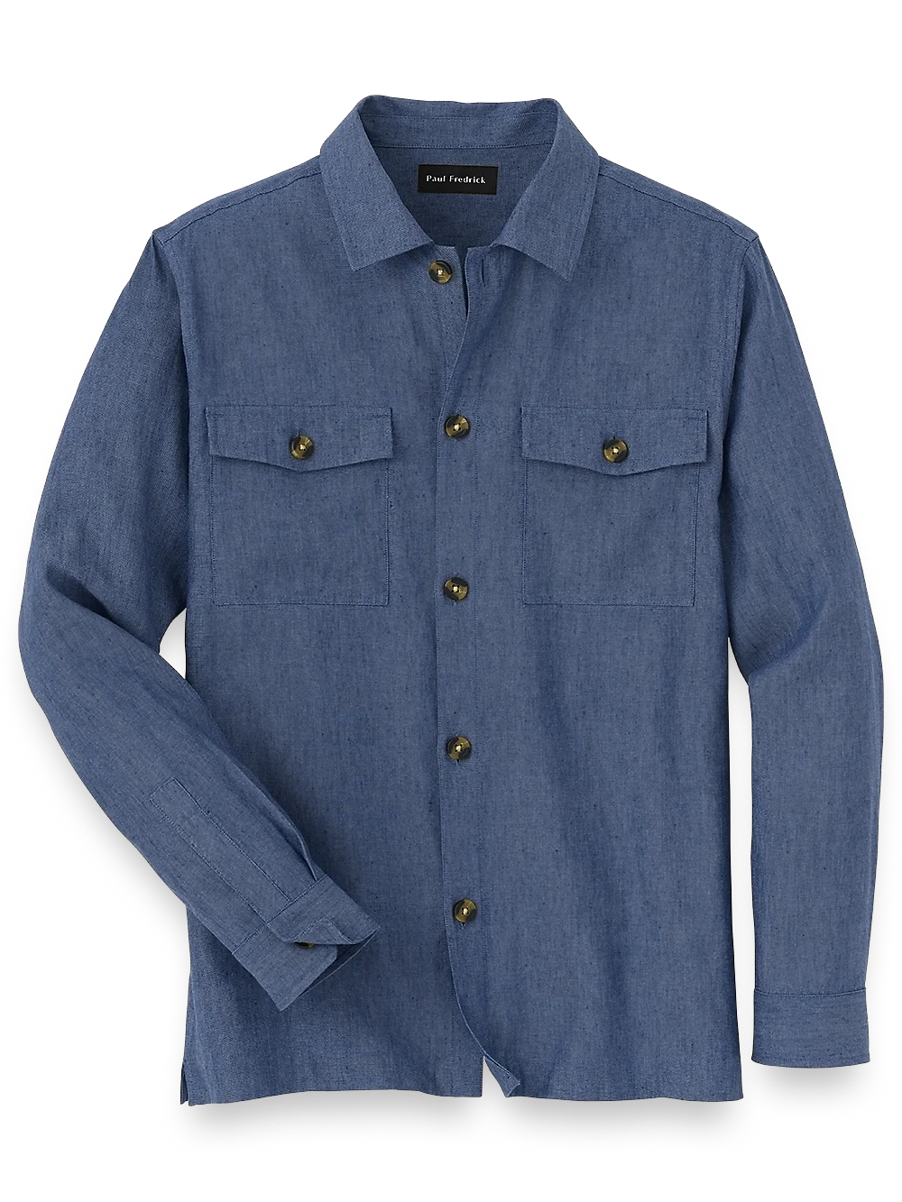 Linen Blend Solid Overshirt - Blue