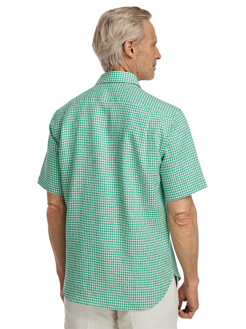 Linen Gingham Check Casual Shirt - Green