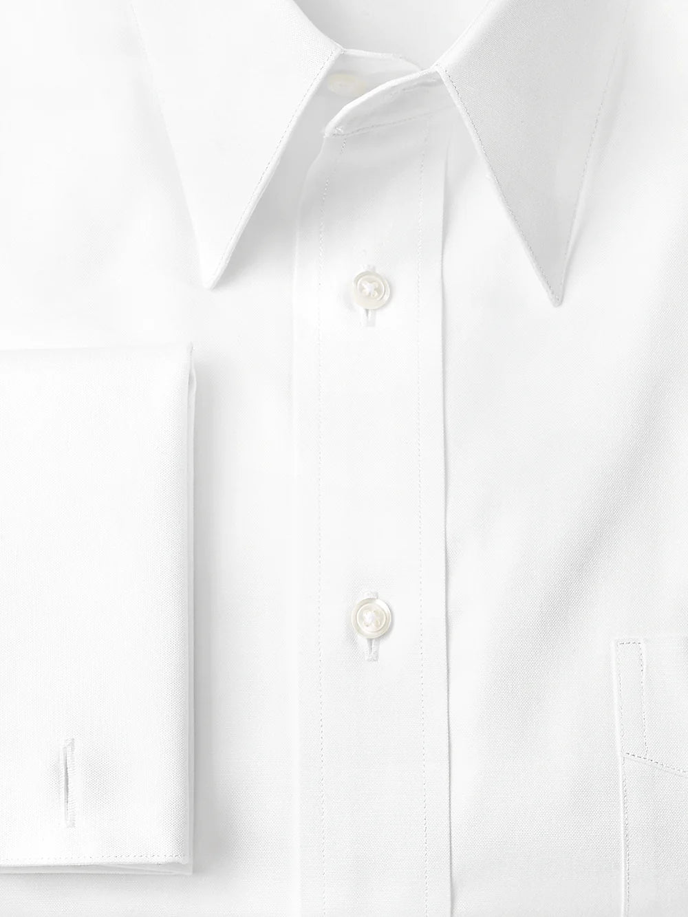 Pure Cotton Pinpoint Edge-stitched Straight Collar French Cuff Dress Shirt - White