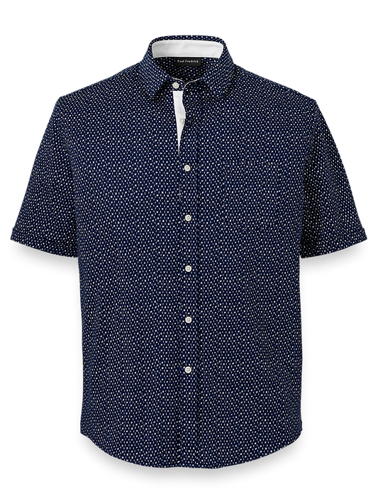 Cotton Button Front Polo - Navy/white