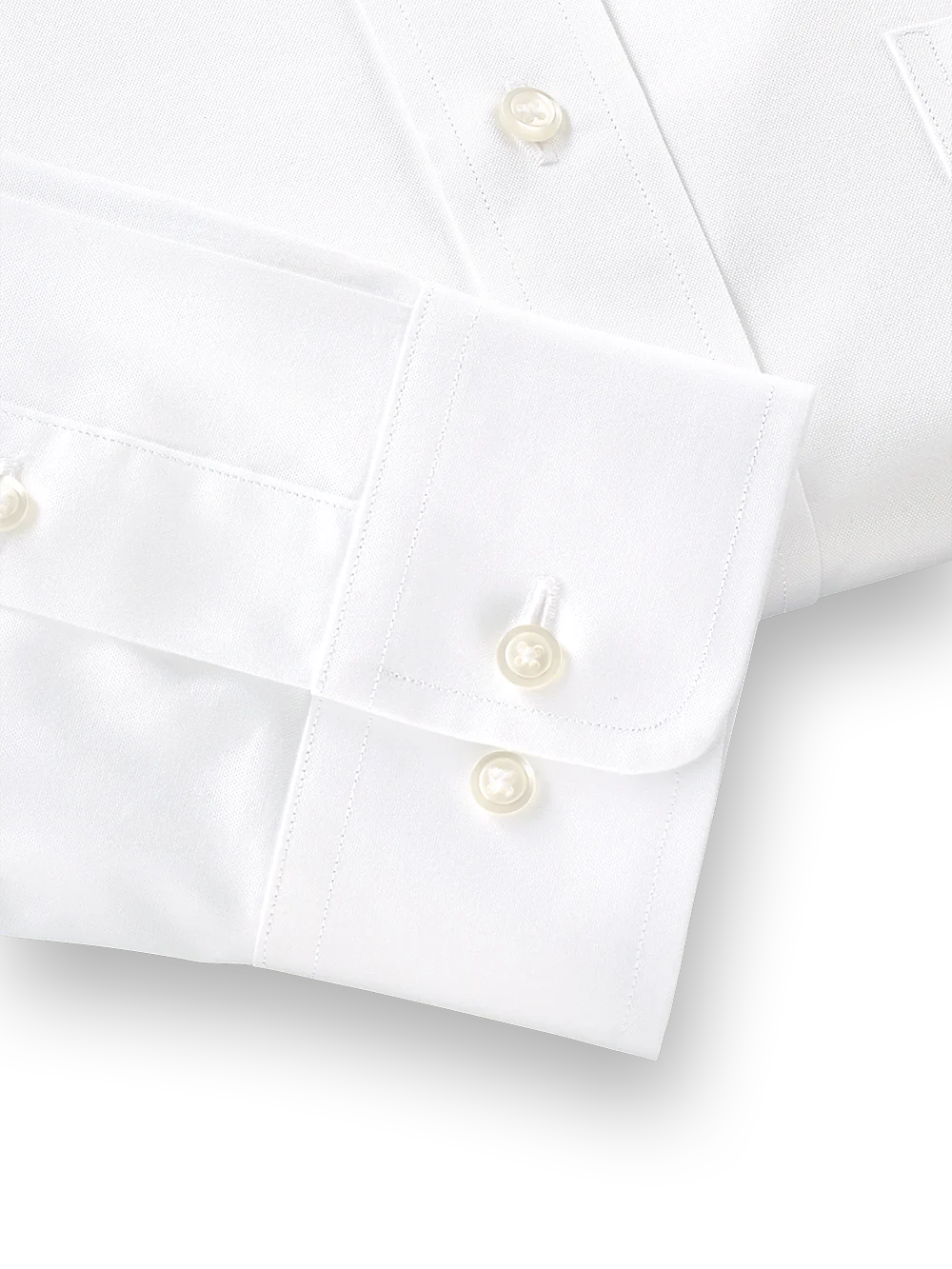 Pure Cotton Pinpoint Solid Color Snap Tab Collar Dress Shirt - White