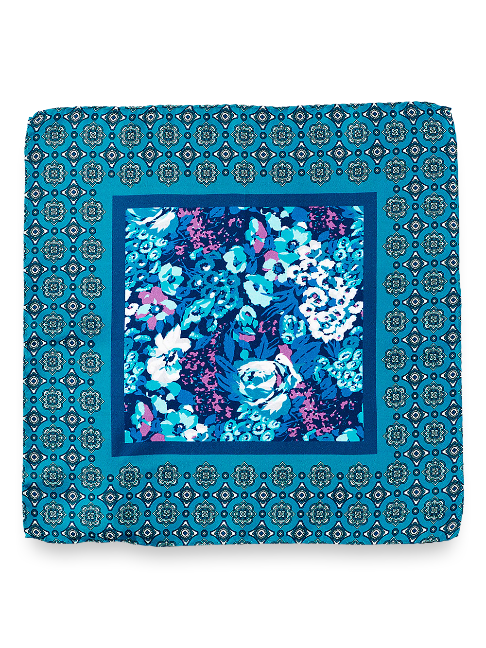 Medallion Silk Pocket Square - Teal/blue