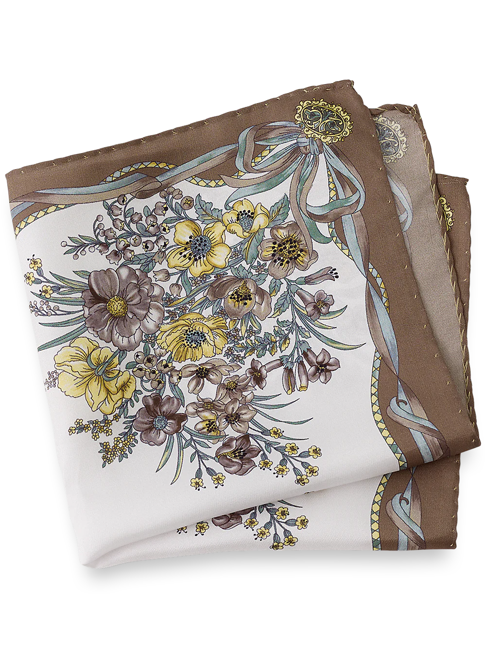 Floral Silk Pocket Square - Tan