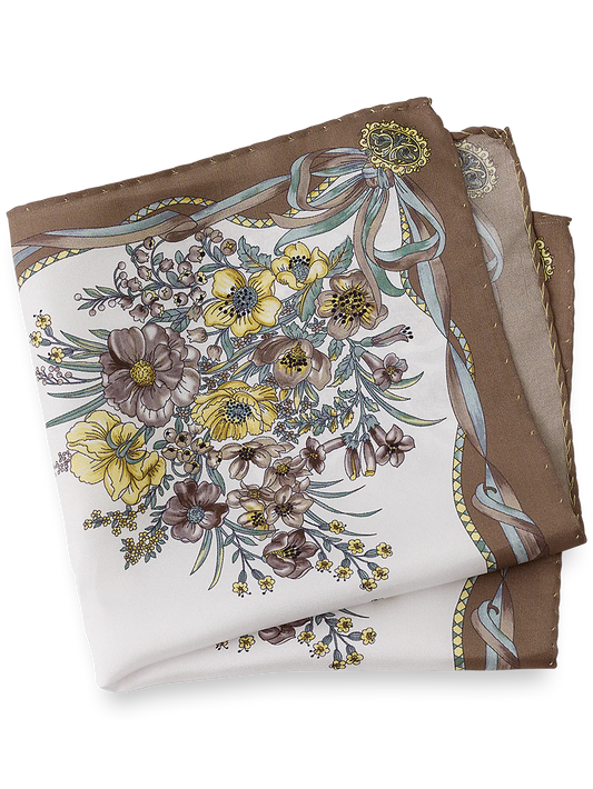 Floral Silk Pocket Square - Tan