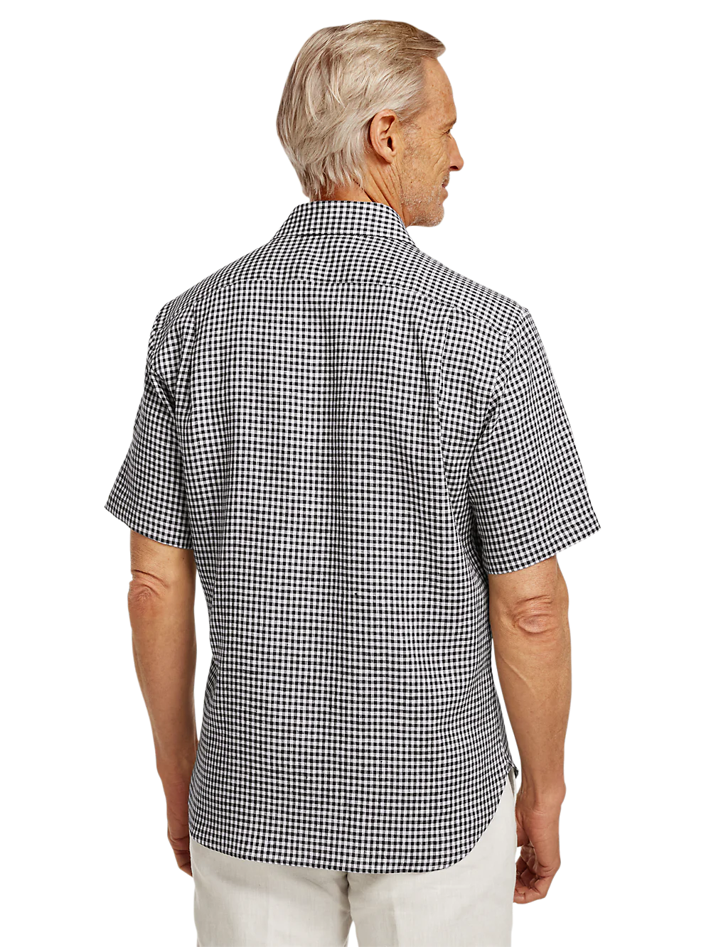 Linen Gingham Check Casual Shirt - Black