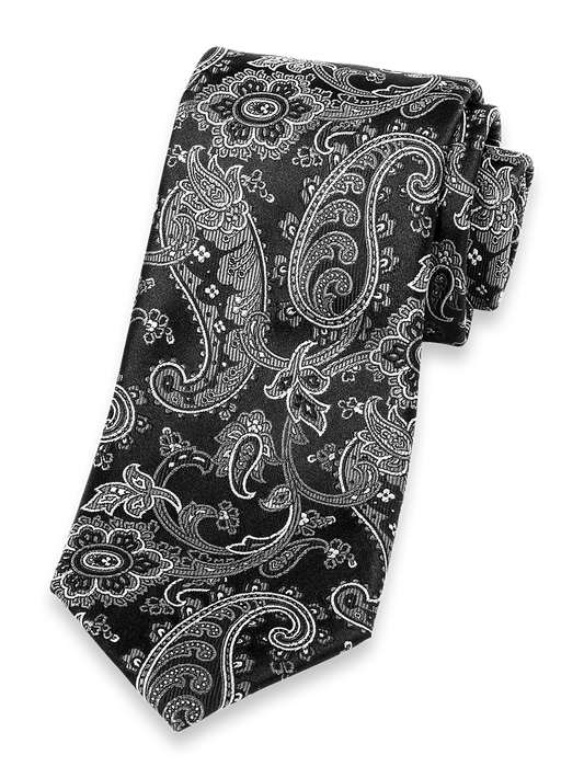 Paisley Woven Silk Tie - Black