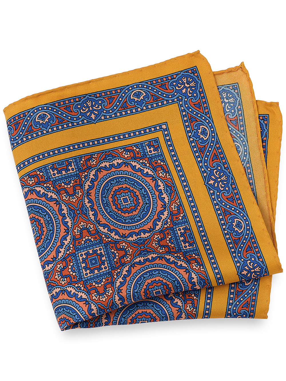 Medallion Silk Pocket Square - Orange Multi