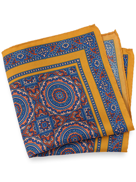 Medallion Silk Pocket Square - Orange Multi