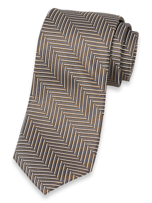 Herringbone Woven Silk Tie - Brown Multi