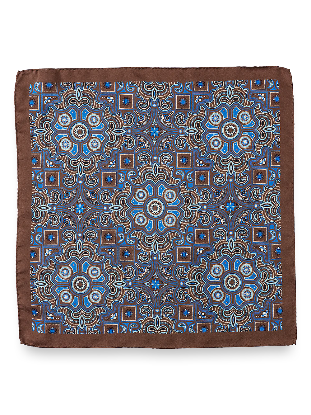 Medallion Silk Pocket Square - Brown/blue