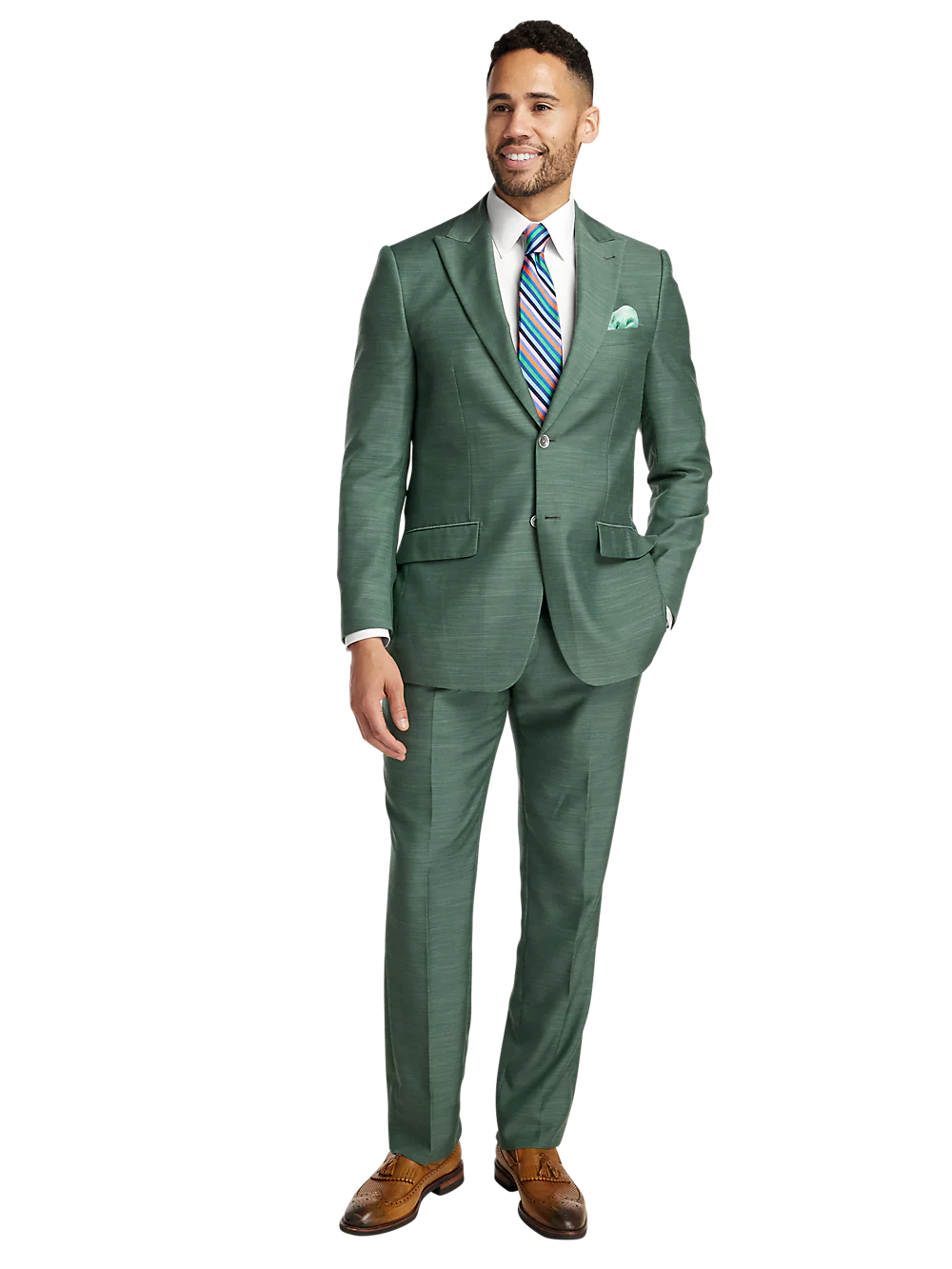 Performance Blend Single Breasted Peak Lapel Suit - Green