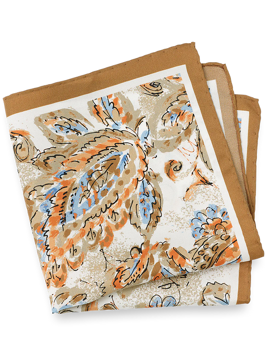 Floral Silk Pocket Square - Tan Multi