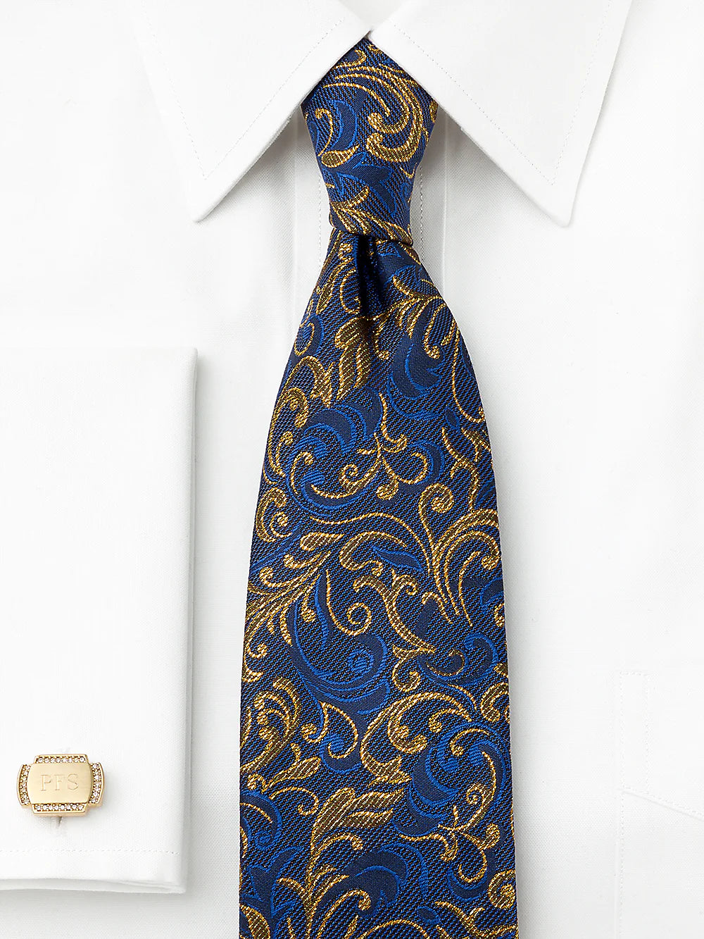 Filigree Motif Woven Silk Blend Tie - Navy Multi