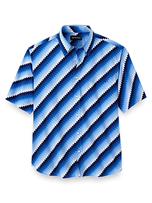 Cotton Diagonal Stripe Print Casual Shirt - Cobalt