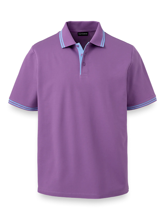 Mercerized Cotton Pique Three Button Polo - Berry