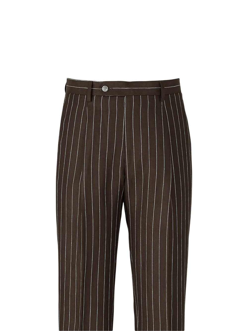 Linen Pinstripe Single Pleat Suit Pants - Dark Brown