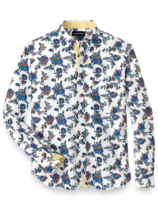 Cotton Floral Print Casual Shirt - Blue/brown