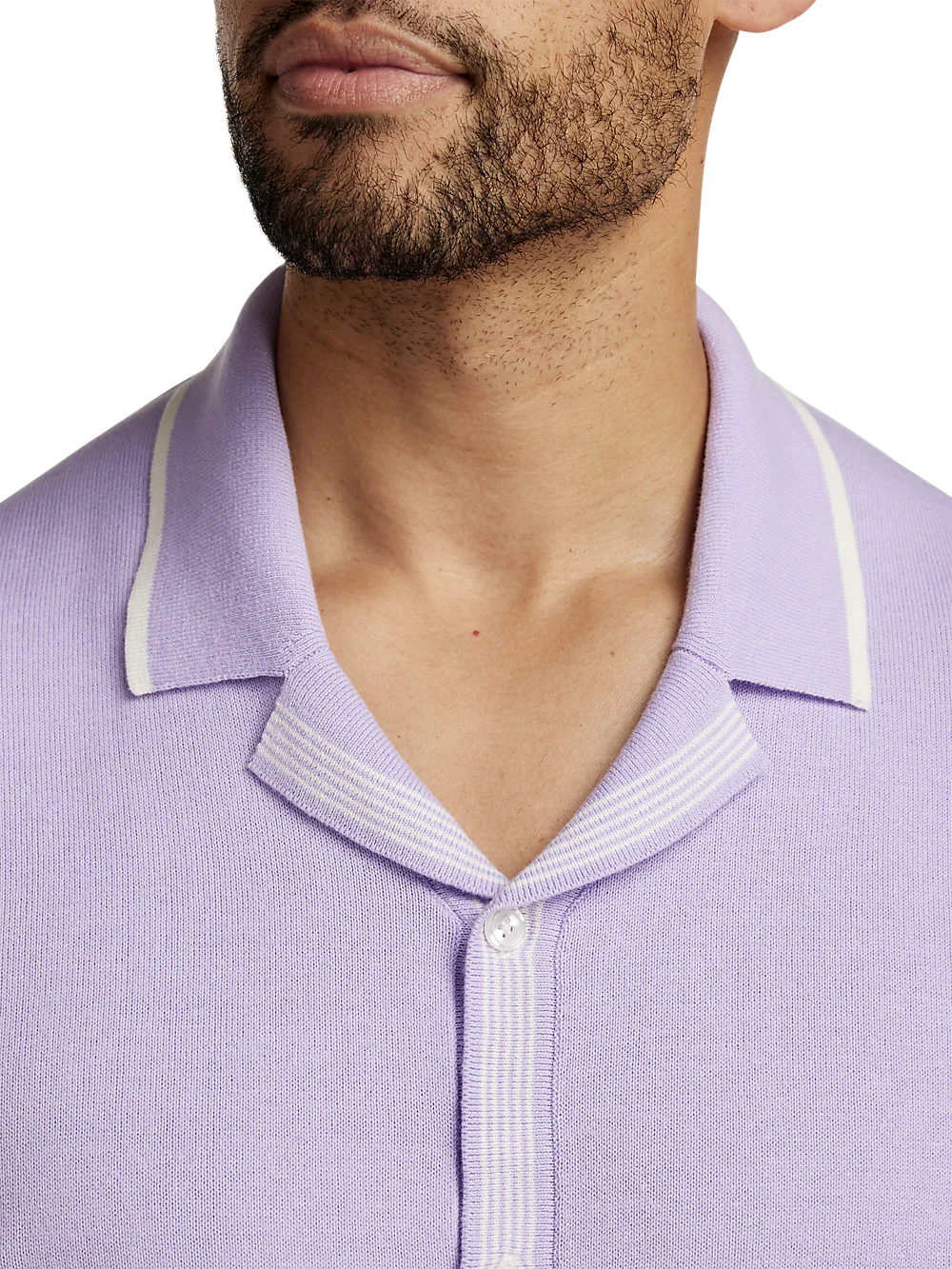 Cotton Button Front Camp Collar Sweater - Lavender