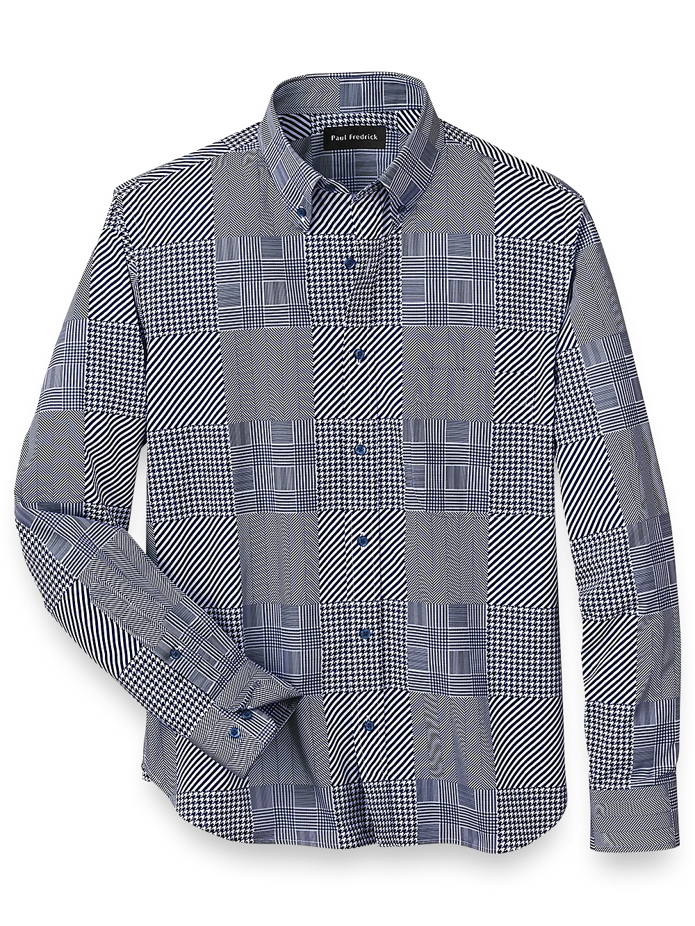 Cotton Patchwork Print Casual Shirt - Blue