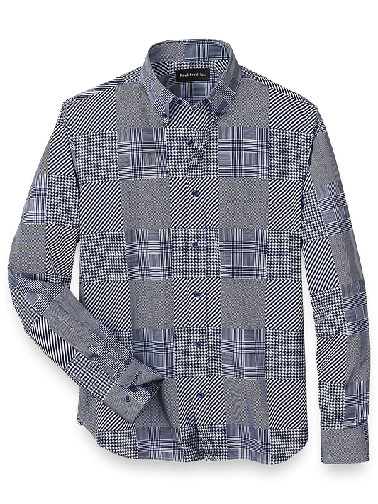 Cotton Patchwork Print Casual Shirt - Blue