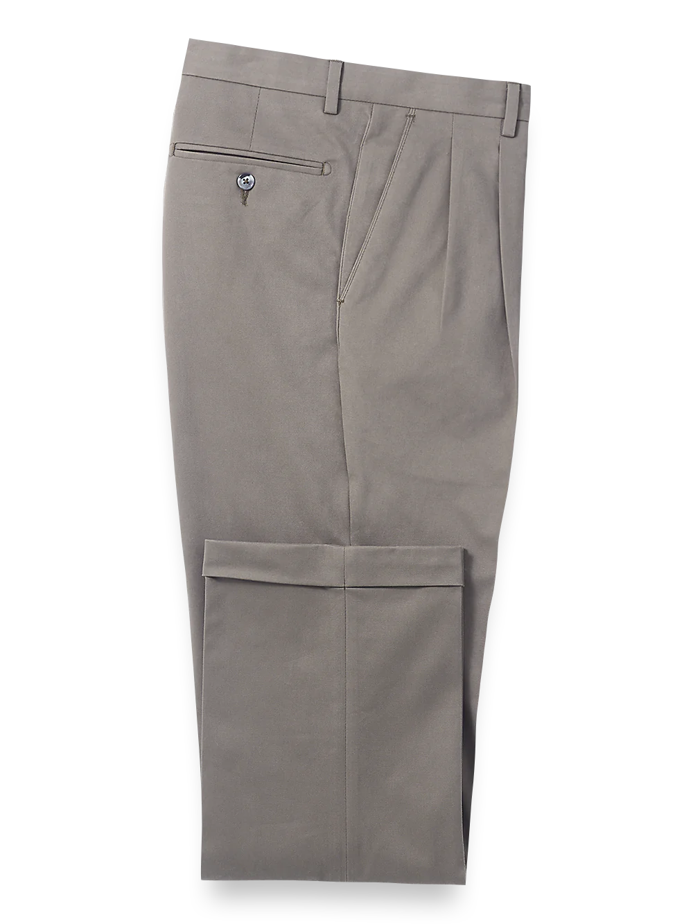 Classic Fit Cotton Stretch Twill Pleated Pants - Grey