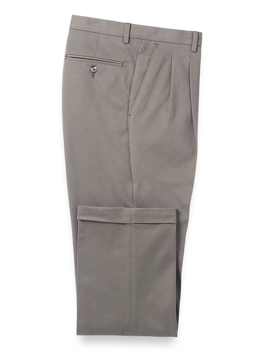 Classic Fit Cotton Stretch Twill Pleated Pants - Grey