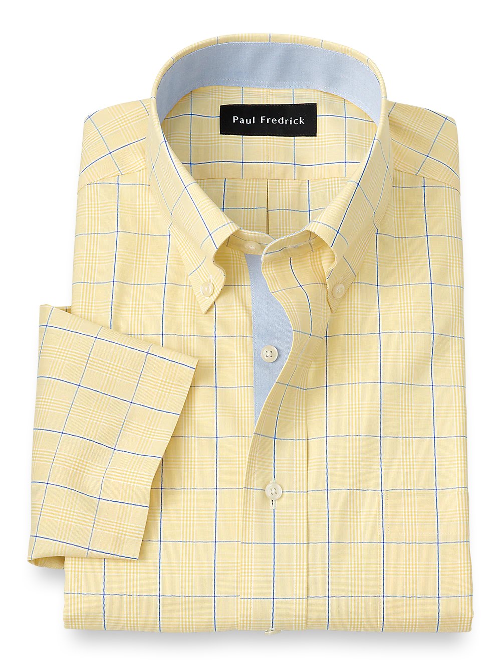 Comfort Stretch Non-Iron Check Dress Shirt With Contrast Trim - Yellow