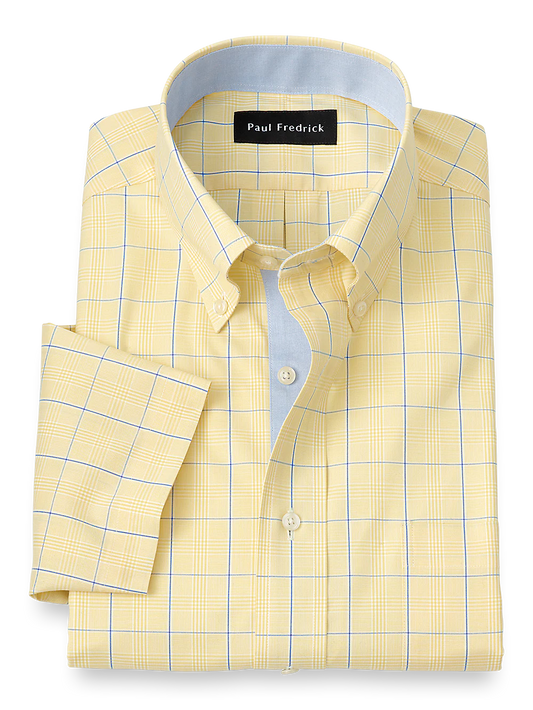 Comfort Stretch Non-Iron Check Dress Shirt With Contrast Trim - Yellow