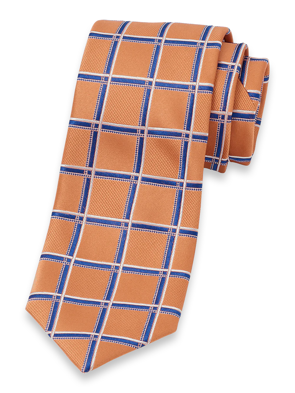 Windowpane Woven Silk Tie - Melon/blue