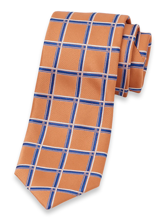 Windowpane Woven Silk Tie - Melon/blue