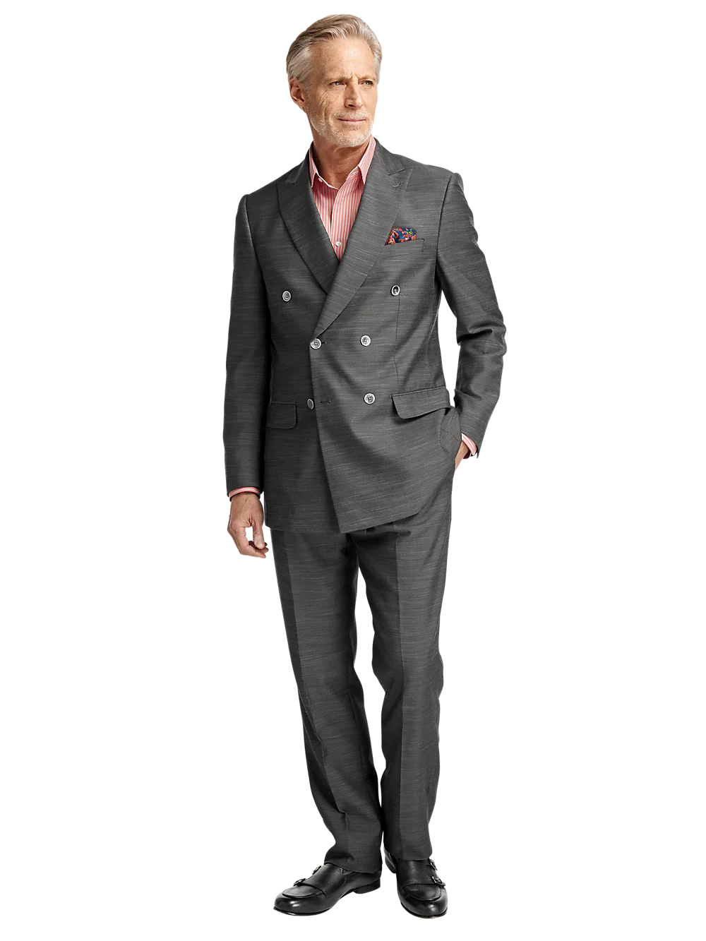 Performance Blend Double Breasted Peak Lapel Suit - Charcoal