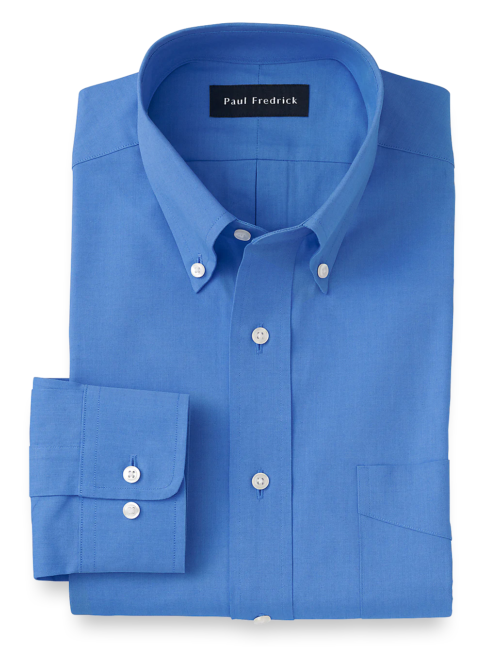 Pure Cotton Pinpoint Solid Color Button Down Collar Dress Shirt - French Blue