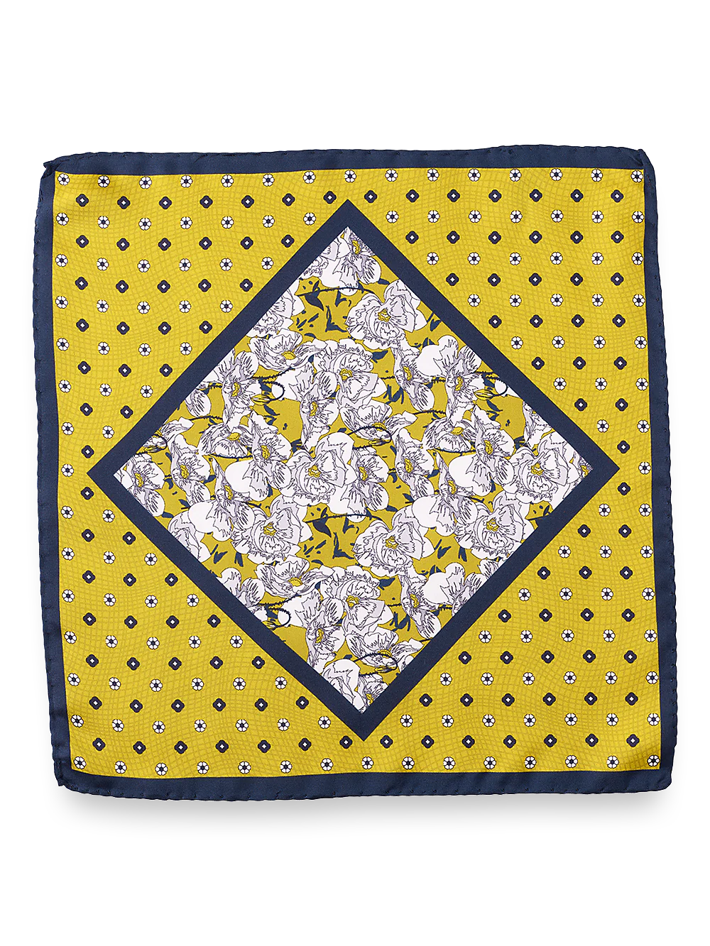 Medallion Silk Pocket Square - Gold/navy