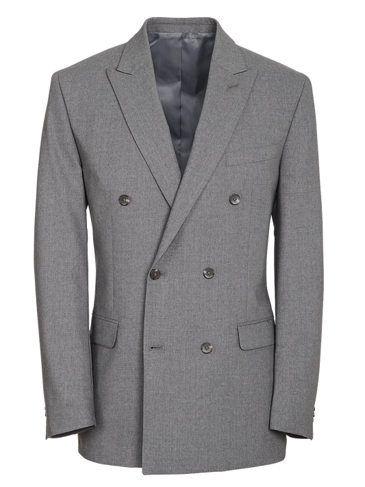 Classic Fit Essential Wool Double Breasted Peak Lapel Suit Jacket - Grey