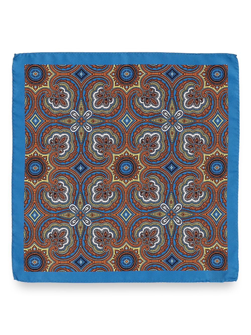 Medallion Silk Pocket Square - Blue/yellow