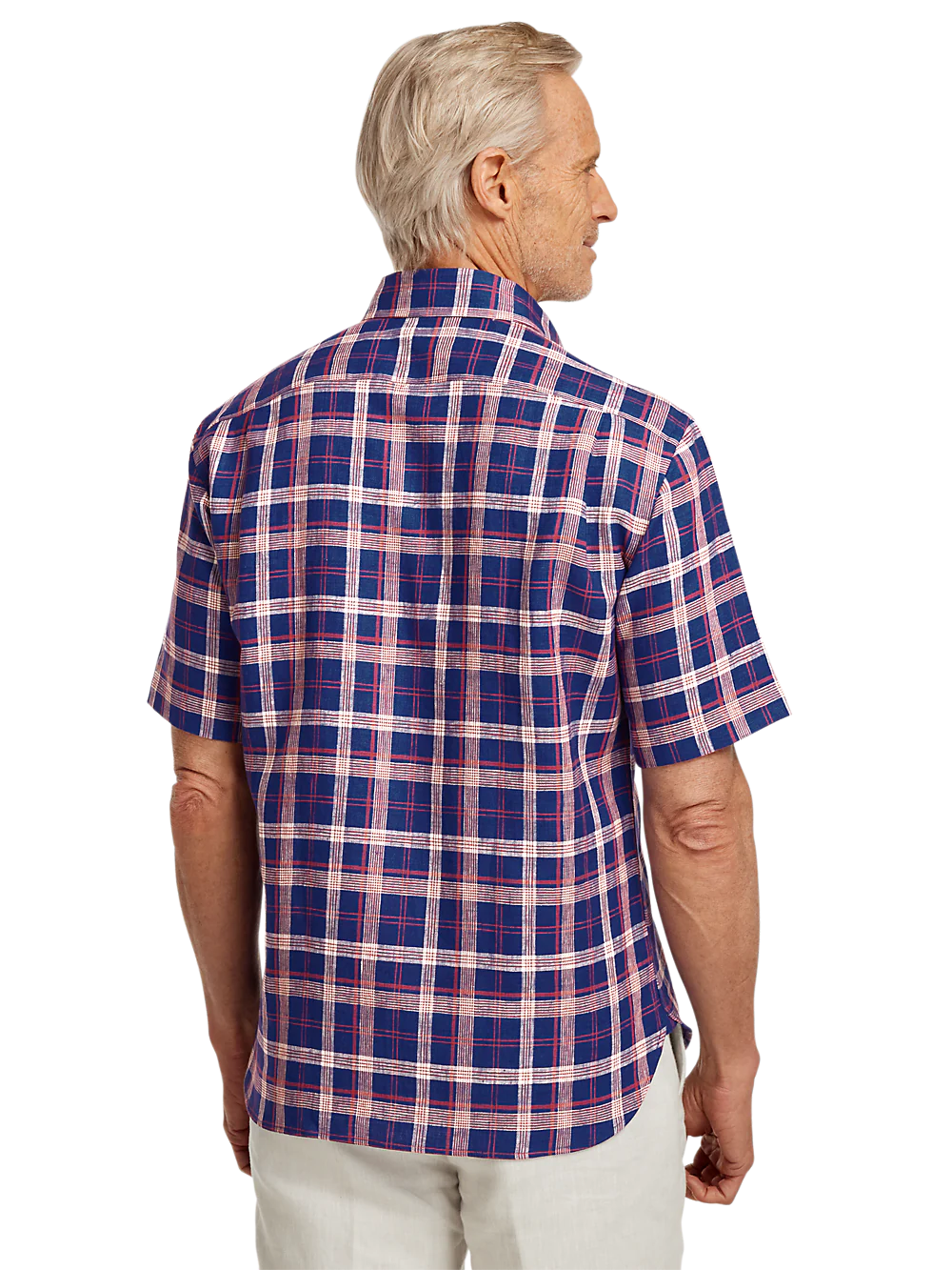 Linen Plaid Casual Shirt - Blue/red