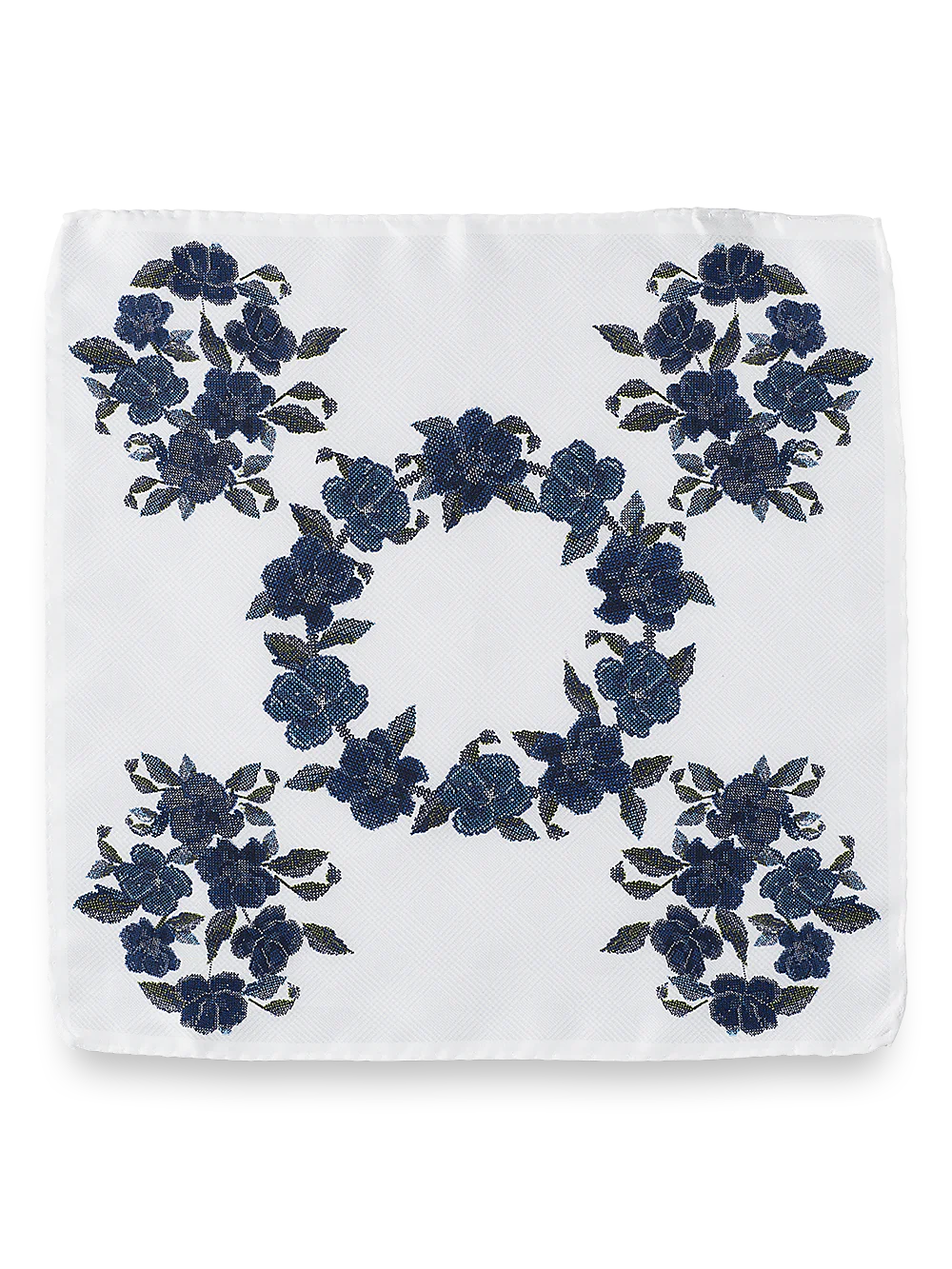 Floral Silk Pocket Square - White/blue