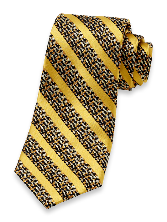 Stripe Woven Silk Blend Tie - Navy/gold