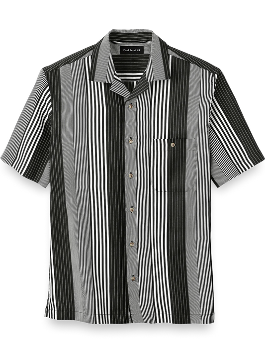 Linen Stripe Print Casual Shirt - Black/white