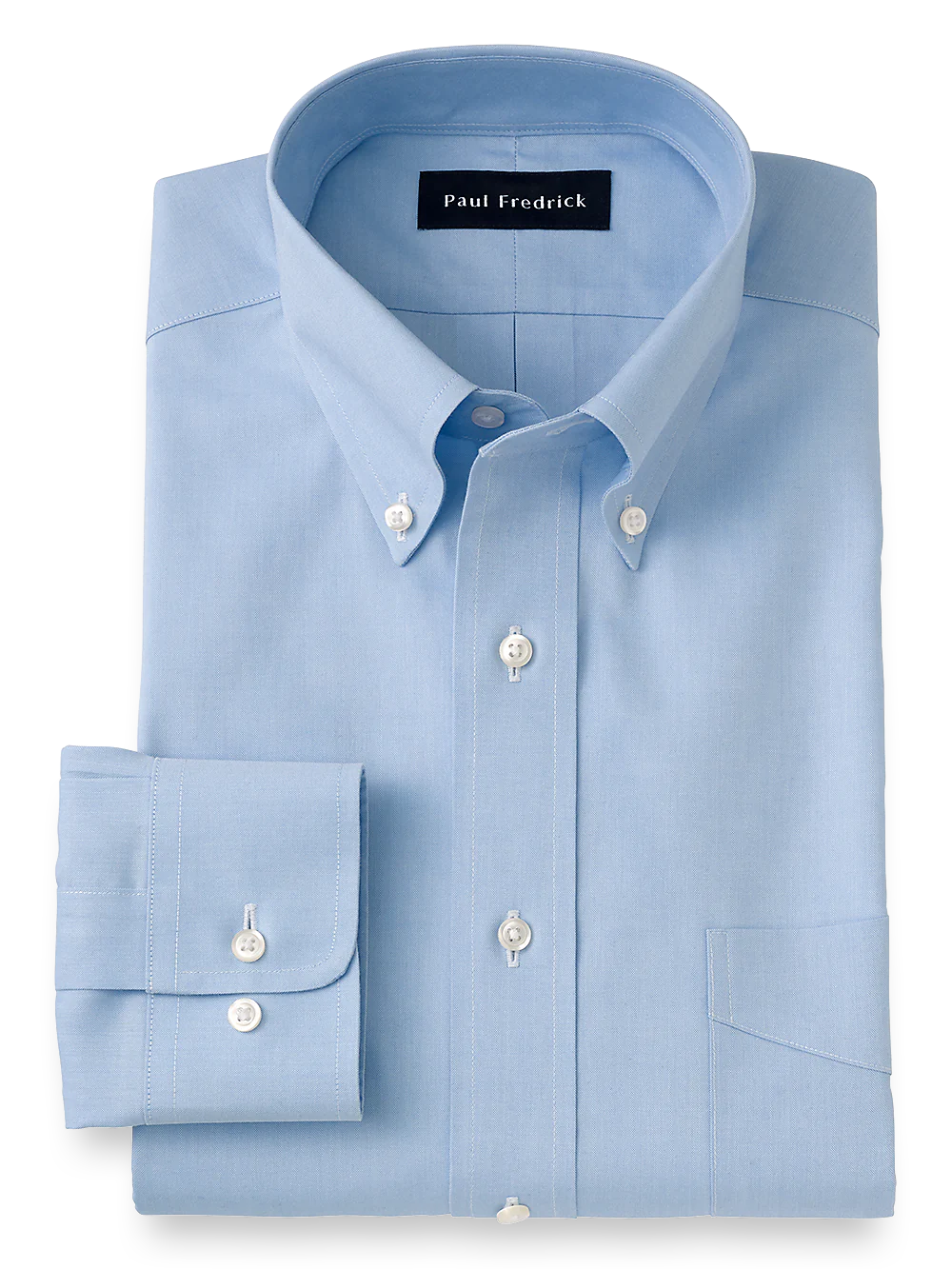 Impeccable Non-Iron Cotton Pinpoint Button Down Collar Dress Shirt - Blue