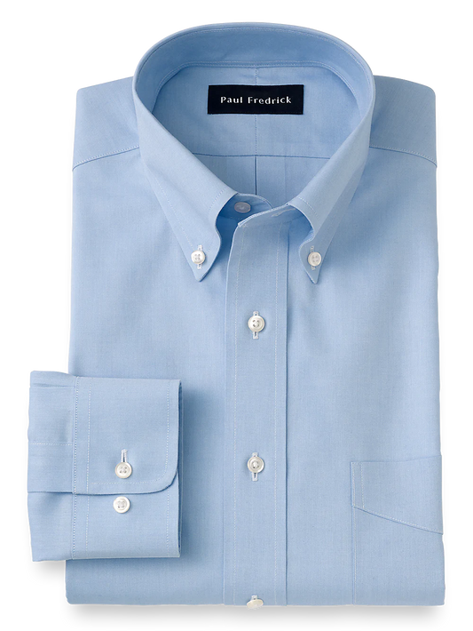 Impeccable Non-Iron Cotton Pinpoint Button Down Collar Dress Shirt - Blue